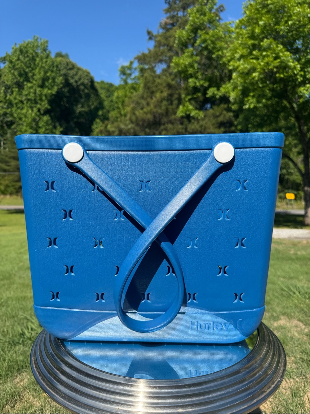 Hurley Blue Perforated Tote with Crossed Straps